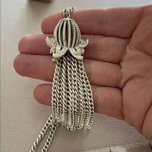 Vintage Monet ivory enamel filigree flower tassel Necklace